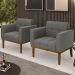 Poltrona Base Madeira Castanho Kit 2 Ana Suede Grafite - Ibiza