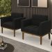 Poltrona Base Madeira Castanho Kit 2 Ana Suede Preto - Ibiza
