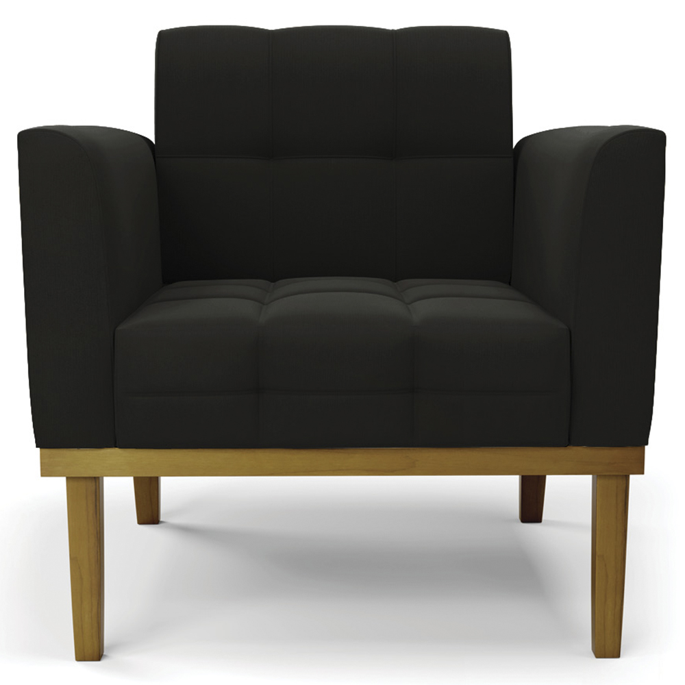 Poltrona Base Madeira Castanho Kit 2 Ana Suede Preto - Ibiza