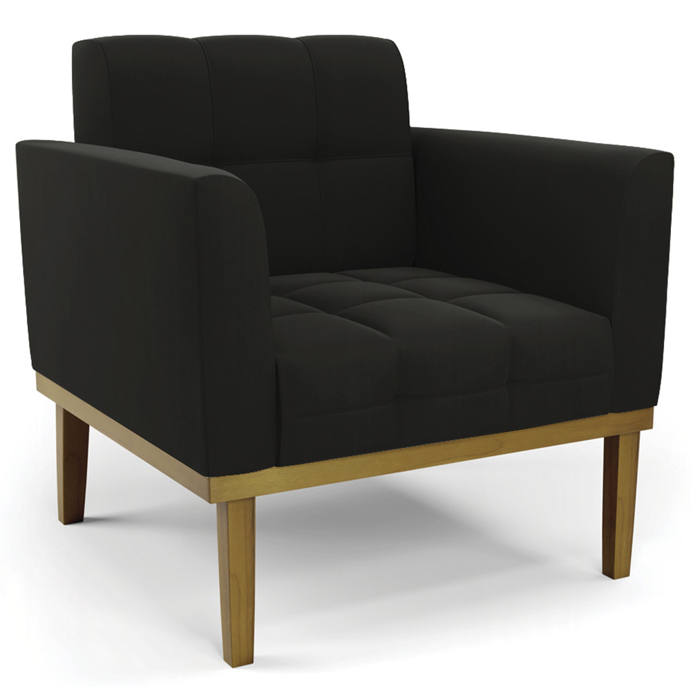 Poltrona Base Madeira Castanho Kit 2 Ana Suede Preto - Ibiza