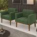 Poltrona Base Madeira Castanho Kit 2 Ana Suede Verde - Ibiza