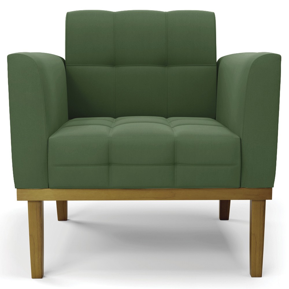 Poltrona Base Madeira Castanho Kit 2 Ana Suede Verde - Ibiza