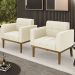 Poltrona Base Madeira Castanho Kit 2 Ana Veludo Bege - Ibiza