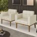 Poltrona Base Madeira Castanho Kit 2 Ana Veludo Luxo Off White - Ibiza