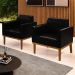 Poltrona Base Madeira Castanho Kit 2 Maressa Sintético PU Preto - Ibiza