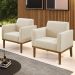 Poltrona Base Madeira Castanho Kit 2 Maressa Suede Bege - Ibiza