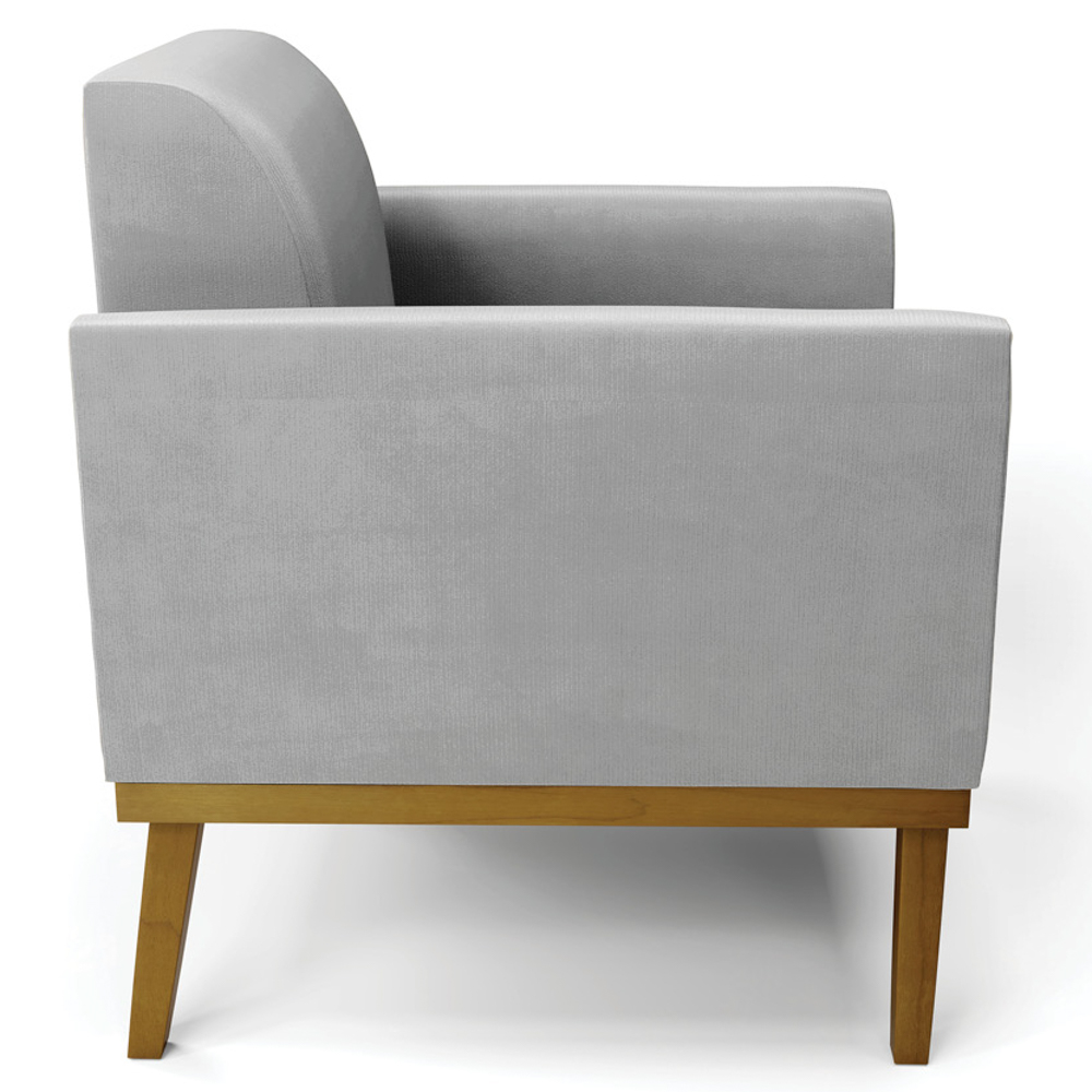 Poltrona Base Madeira Castanho Kit 2 Maressa Suede Cinza - Ibiza
