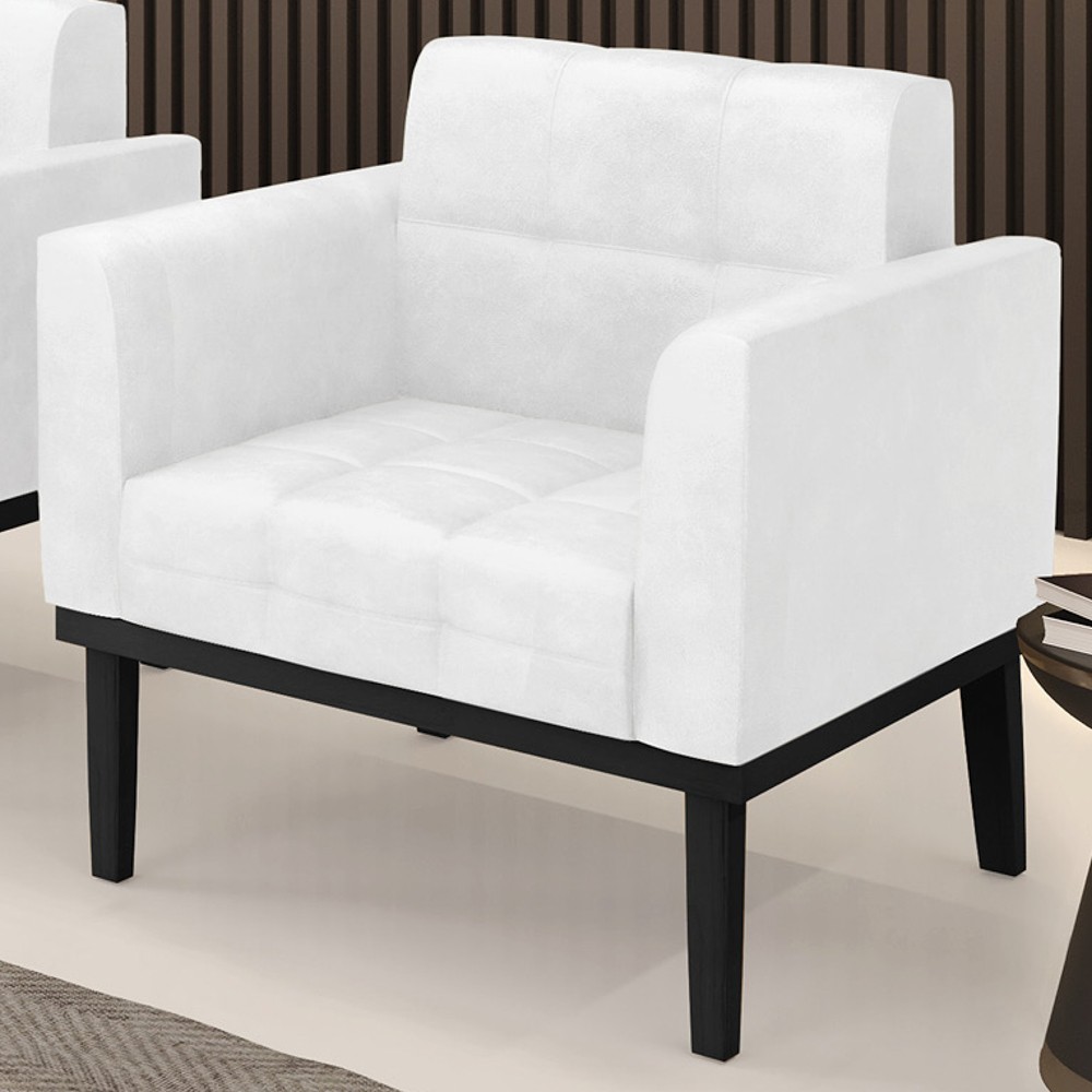 Poltrona Base Madeira Preto Kit 2 Ana Sintético PU Branco - Ibiza