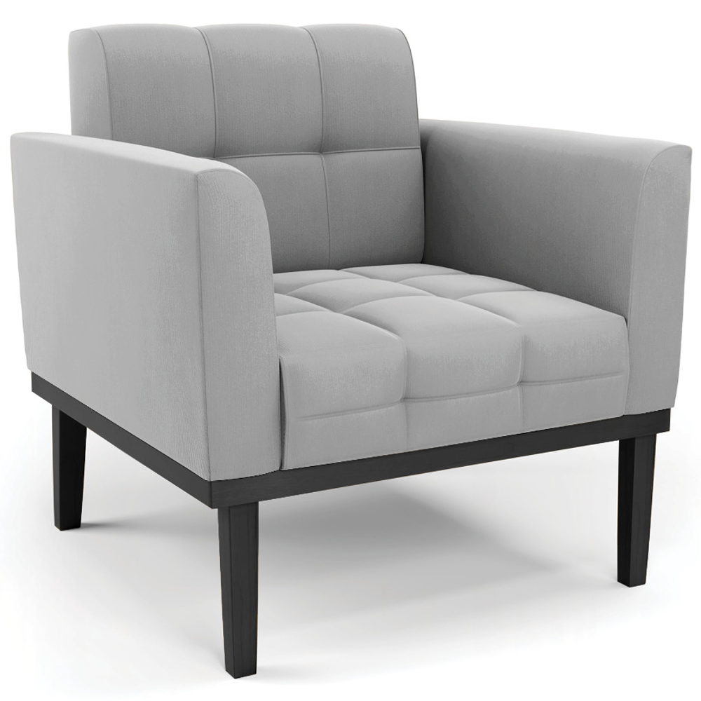 Poltrona Base Madeira Preto Kit 2 Ana Suede Cinza - Ibiza