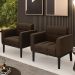 Poltrona Base Madeira Preto Kit 2 Ana Suede Marrom - Ibiza