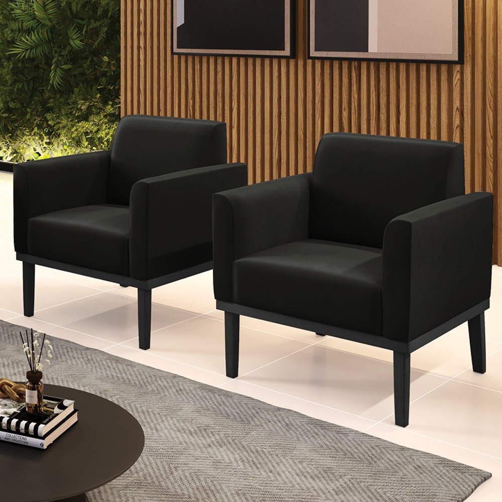 Poltrona Base Madeira Preto Kit 2 Maressa Suede Preto - Ibiza