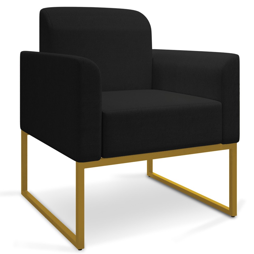 Poltrona Decorativa Base Industrial Dourada Maressa A79 Linho Preto - Ibiza