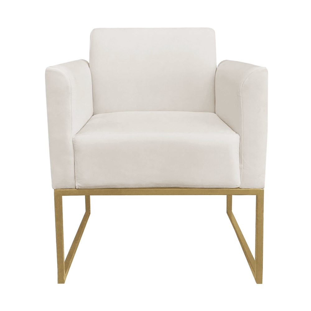 Poltrona Decorativa Base Industrial Dourada Maressa S03 Suede Bege - Ibiza
