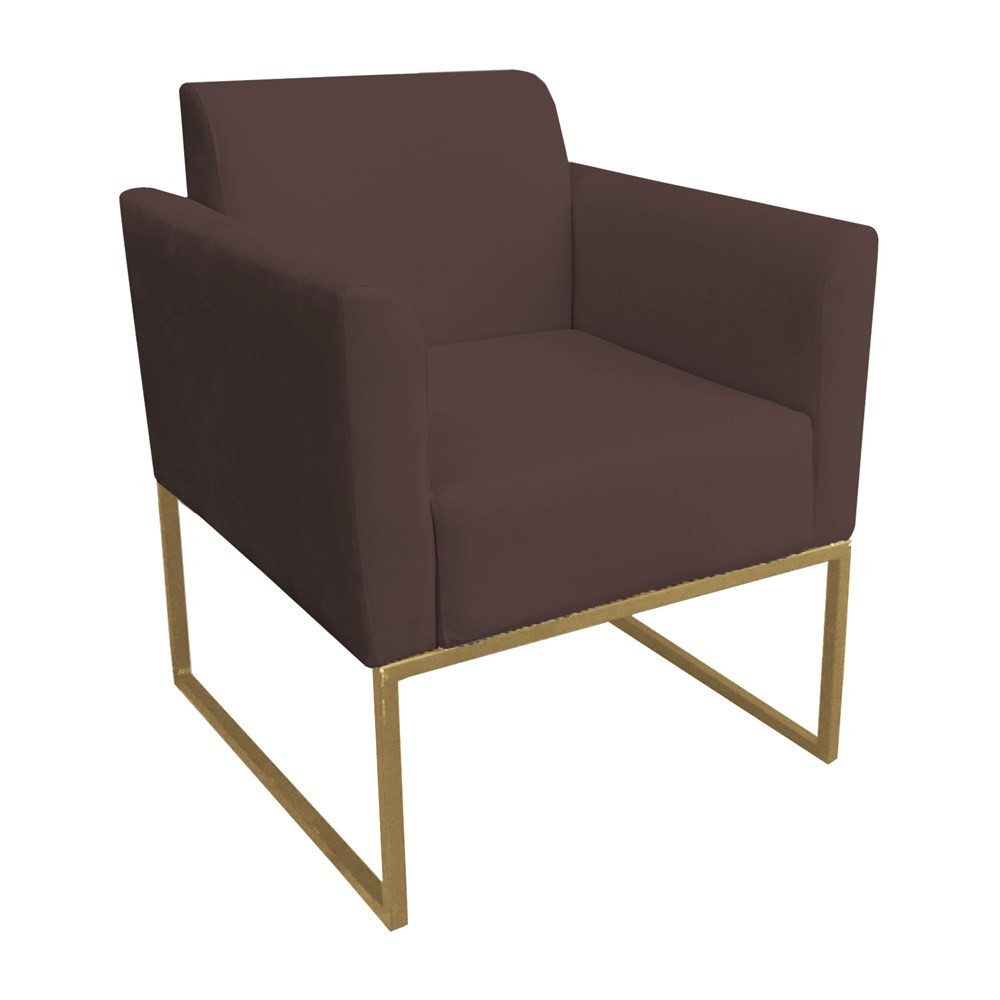 Poltrona Decorativa Base Industrial Dourada Maressa S06 Suede Marrom - Ibiza