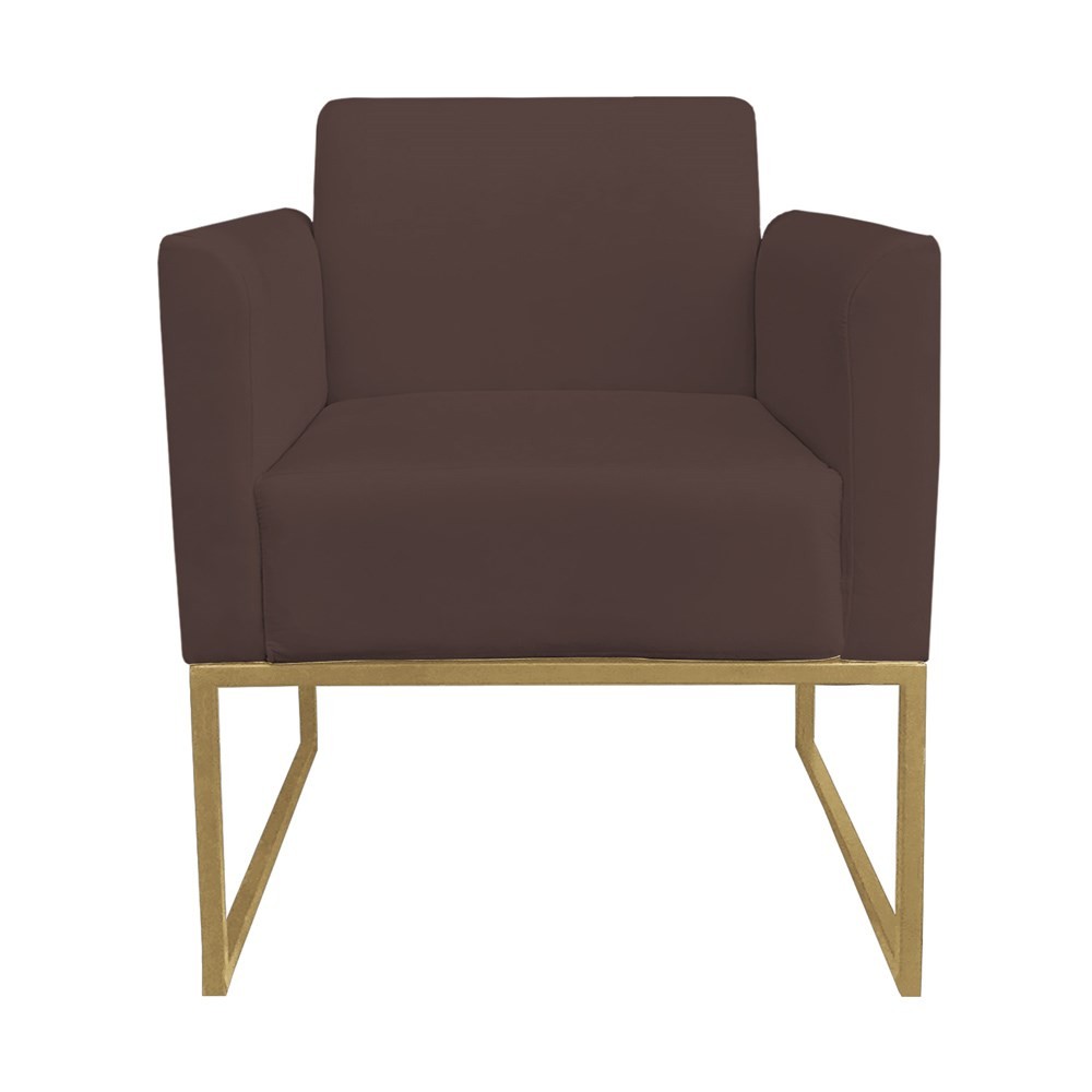 Poltrona Decorativa Base Industrial Dourada Maressa S06 Suede Marrom - Ibiza