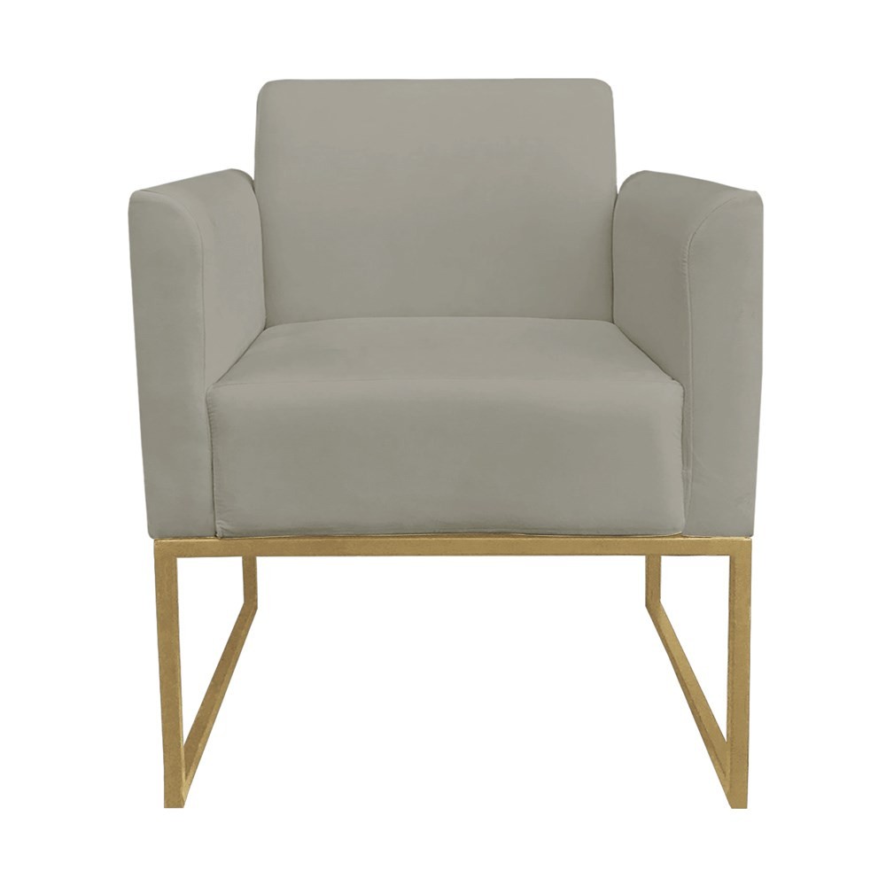 Poltrona Decorativa Base Industrial Dourada Maressa S12 Suede Marrom Rato - Ibiza