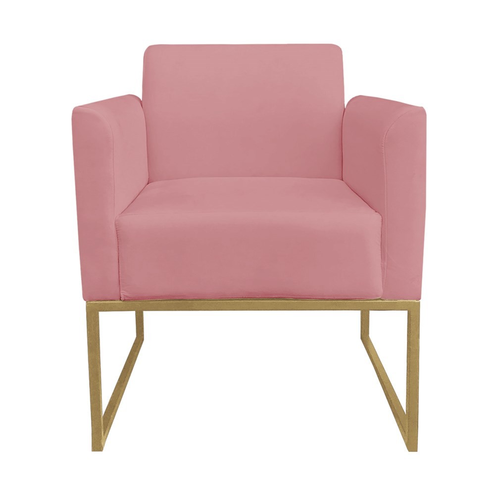 Poltrona Decorativa Base Industrial Dourada Maressa S17 Suede Rosê - Ibiza