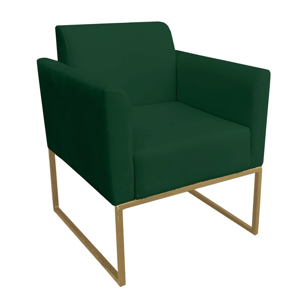 Poltrona Decorativa Base Industrial Dourada Maressa S23 Suede Verde - Ibiza