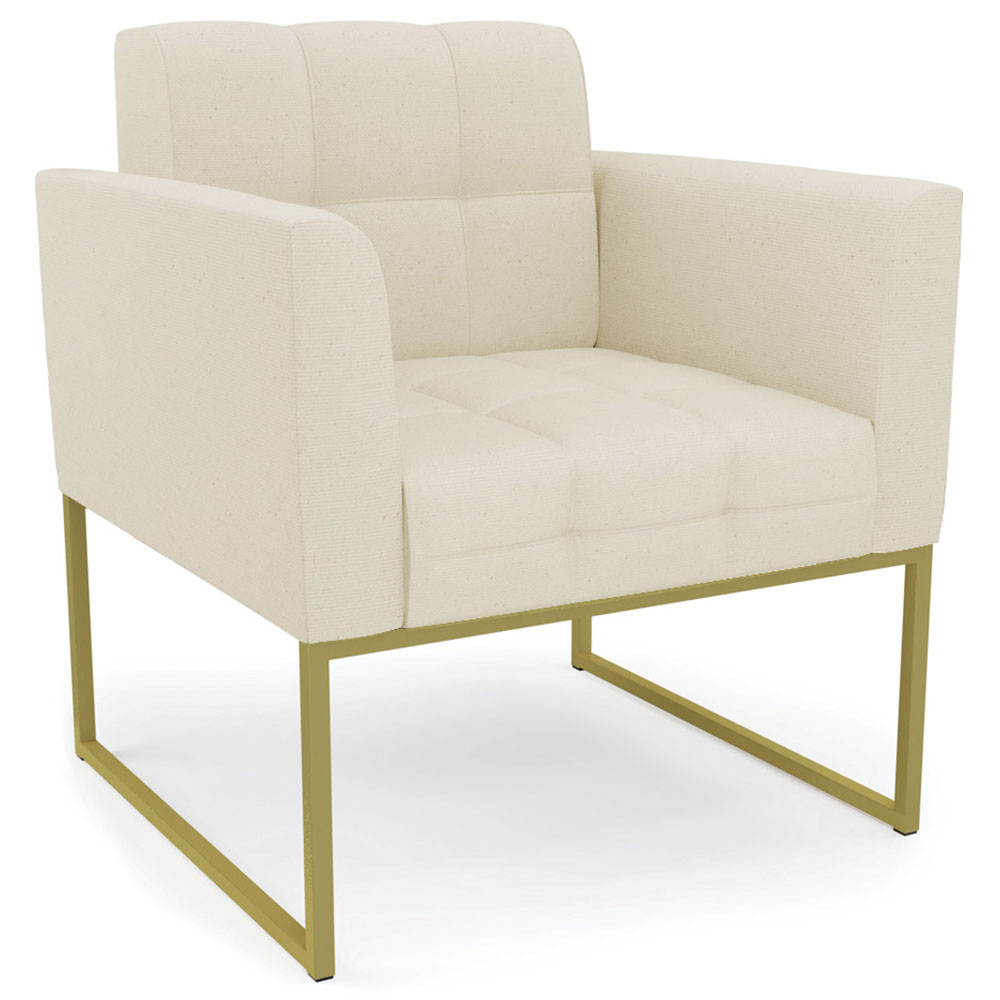 Poltrona Decorativa Base Industrial Dourado Ana Linho Bege - Ibiza