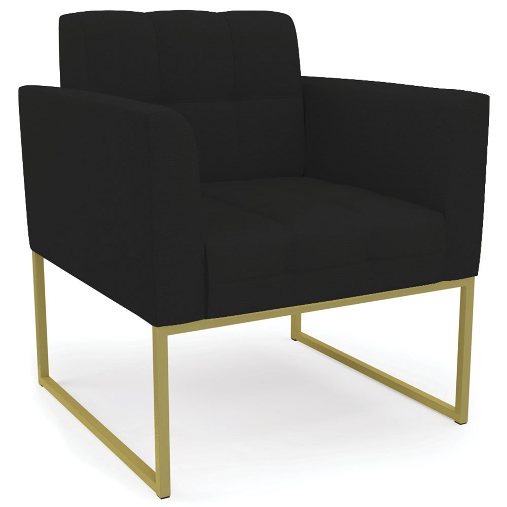 Poltrona Decorativa Base Industrial Dourado Ana Linho Preto - Ibiza