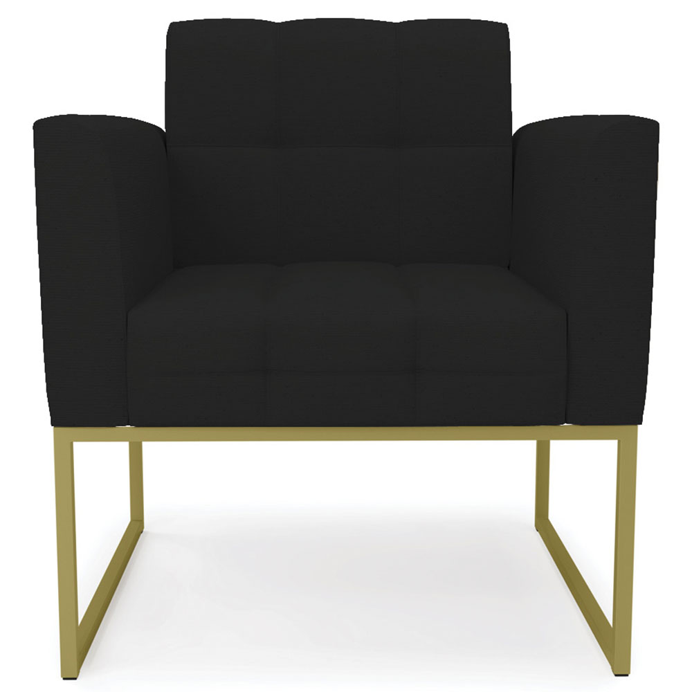 Poltrona Decorativa Base Industrial Dourado Ana Linho Preto - Ibiza