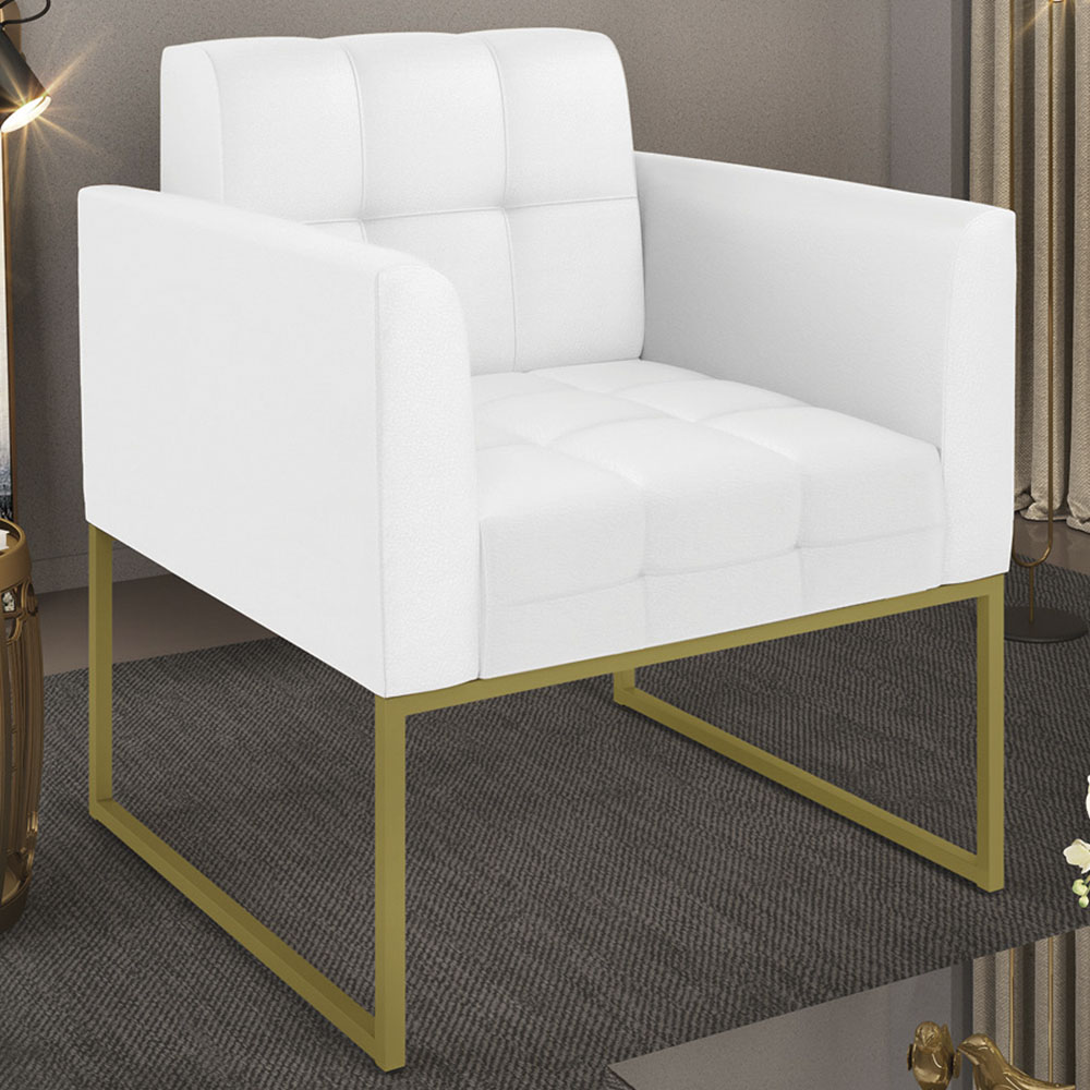 Poltrona Decorativa Base Industrial Dourado Ana Sintético Branco - Ibiza