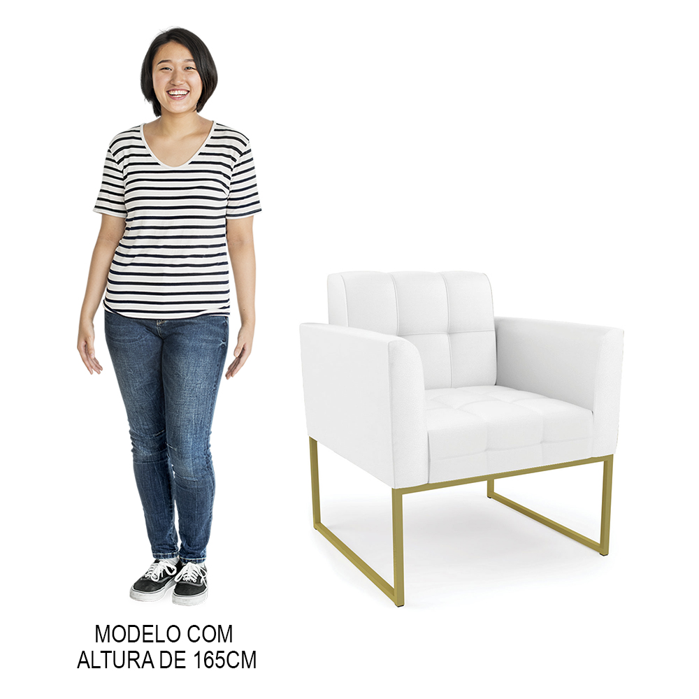 Poltrona Decorativa Base Industrial Dourado Ana Sintético Branco - Ibiza