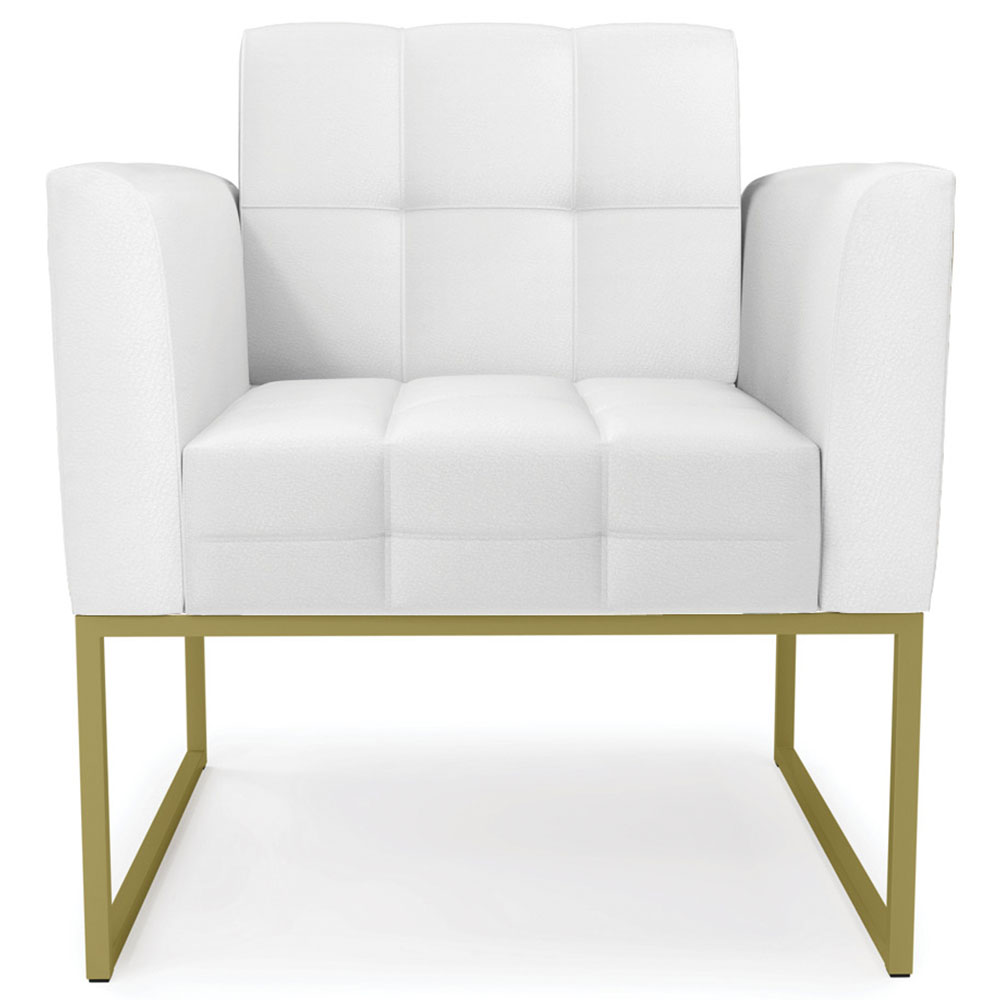 Poltrona Decorativa Base Industrial Dourado Ana Sintético Branco - Ibiza