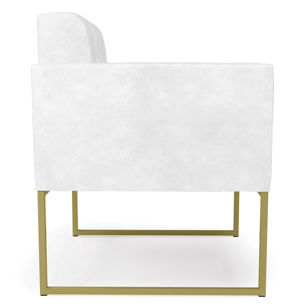 Poltrona Decorativa Base Industrial Dourado Ana Sintético PU Branco - Ibiza