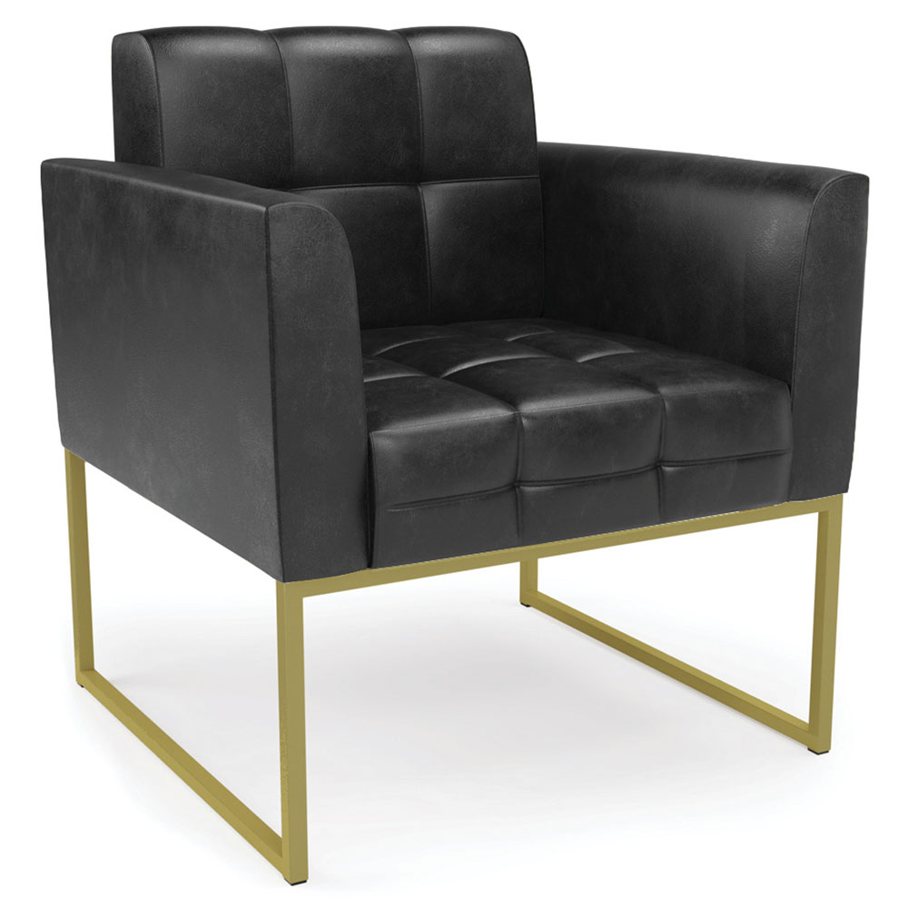 Poltrona Decorativa Base Industrial Dourado Ana Sintético PU Preto- Ibiza