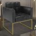 Poltrona Decorativa Base Industrial Dourado Ana Sintético PU Preto- Ibiza