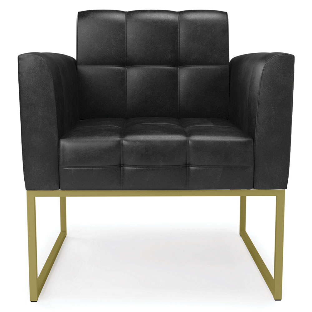 Poltrona Decorativa Base Industrial Dourado Ana Sintético PU Preto- Ibiza
