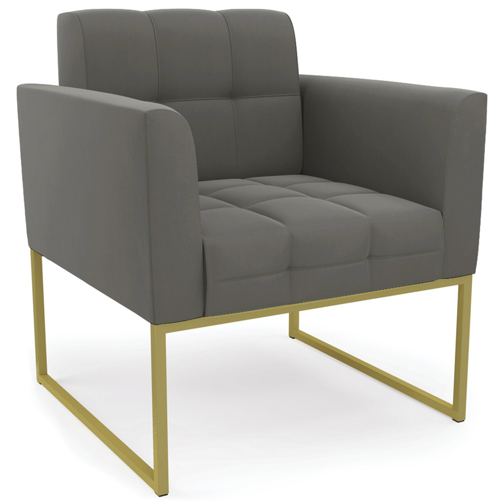 Poltrona Decorativa Base Industrial Dourado Ana Suede Grafite - Ibiza