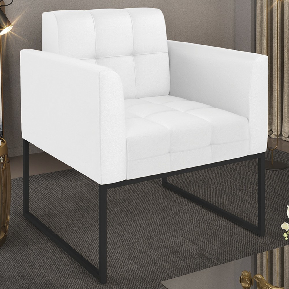 Poltrona Decorativa Base Industrial Preto Ana Sintético Branco - Ibiza
