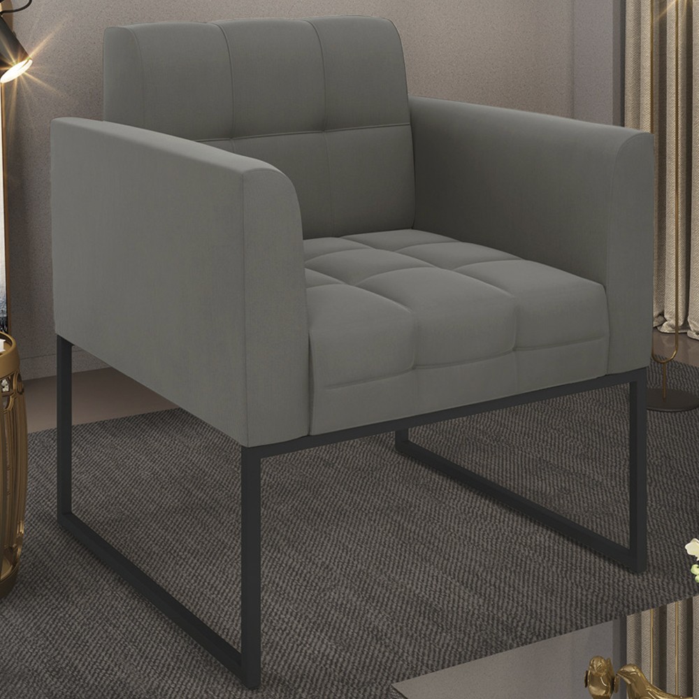 Poltrona Decorativa Base Industrial Preto Ana Suede Grafite - Ibiza