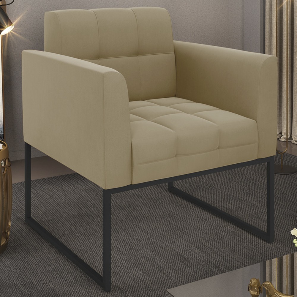 Poltrona Decorativa Base Industrial Preto Ana Suede Marrom RT - Ibiza