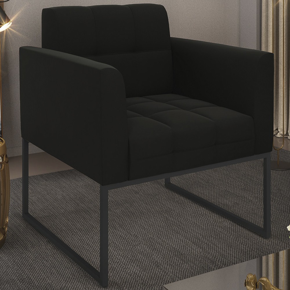 Poltrona Decorativa Base Industrial Preto Ana Suede Preto - Ibiza