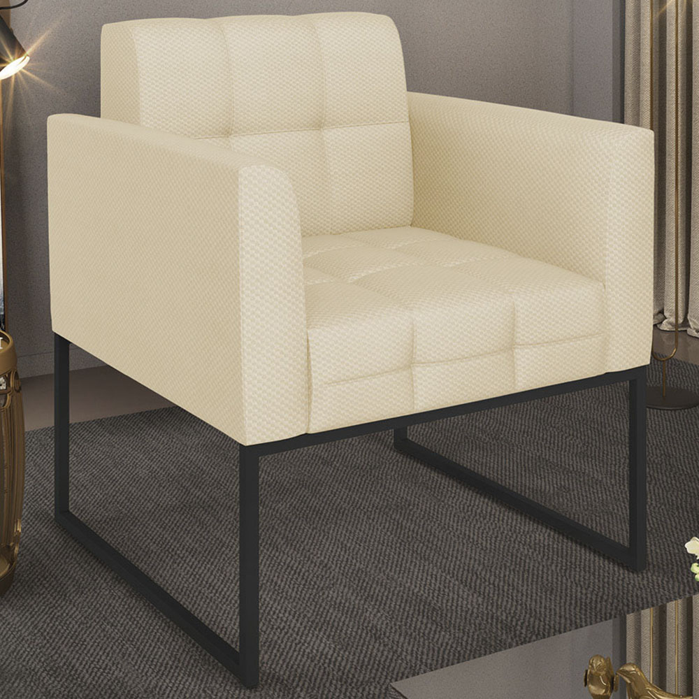 Poltrona Decorativa Base Industrial Preto Ana Veludo Luxo Off White - Ibiza