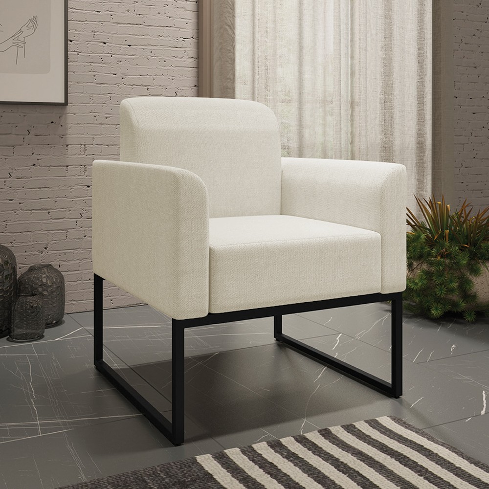 Poltrona Decorativa Base Industrial Preto Maressa A19 Linho Grosso Bege - Ibiza