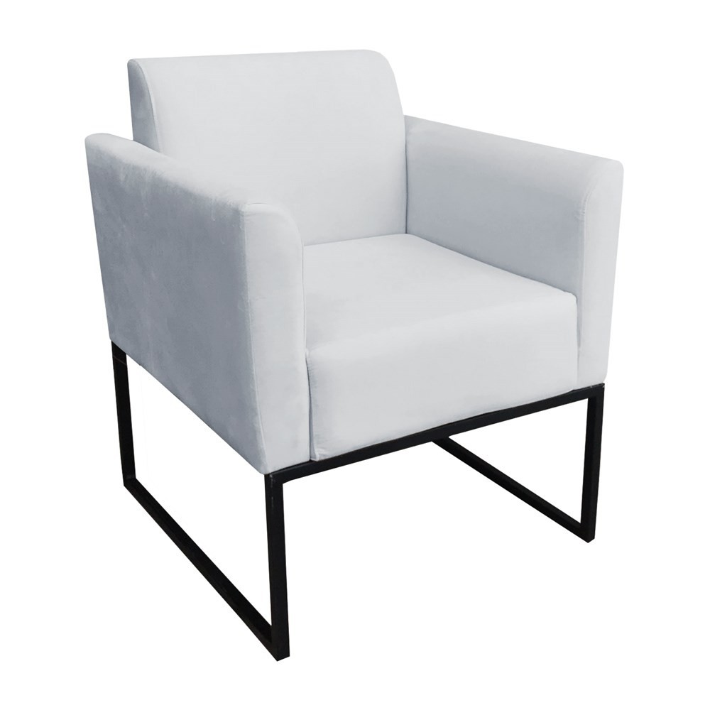 Poltrona Decorativa Base Industrial Preto Maressa S10 Suede Cinza - Ibiza
