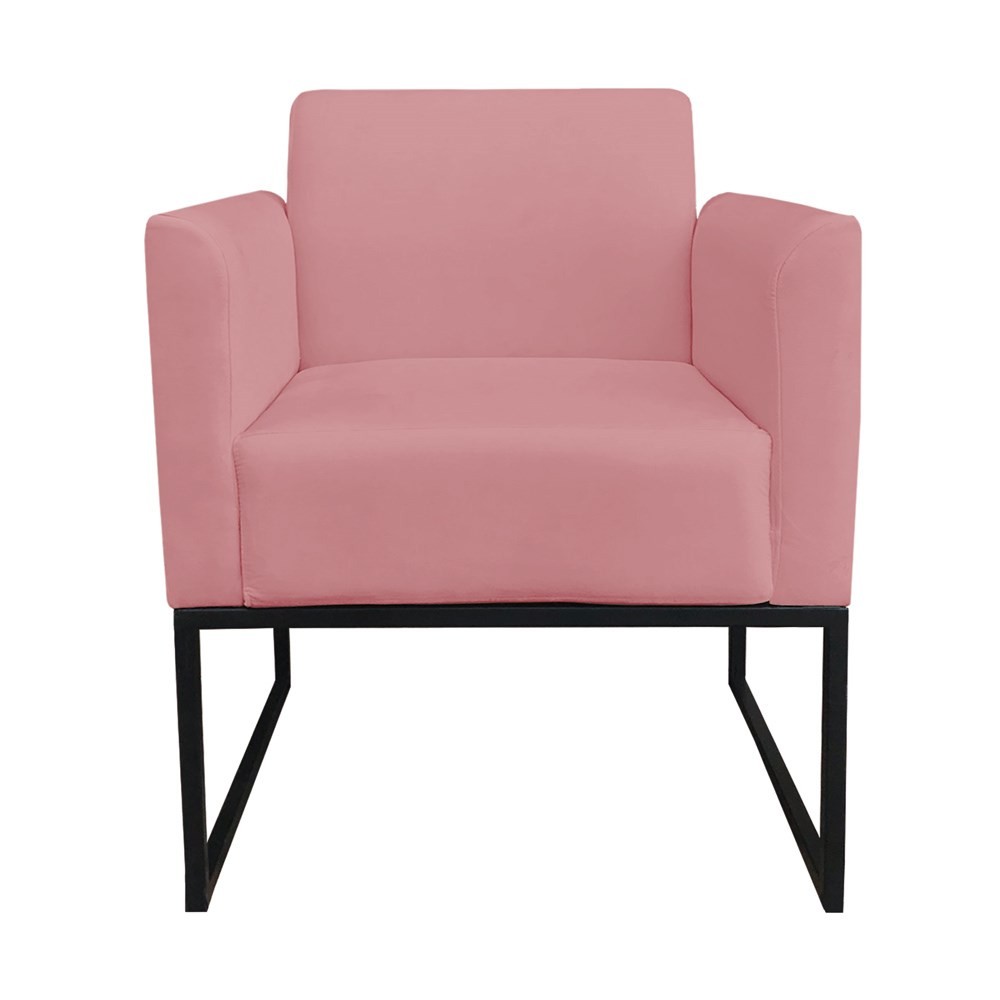 Poltrona Decorativa Base Industrial Preto Maressa S17 Suede Rosê - Ibiza