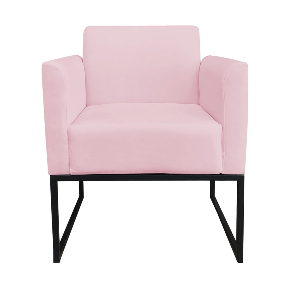 Poltrona Decorativa Base Industrial Preto Maressa S19 Suede Rosa Bebê - Ibiza