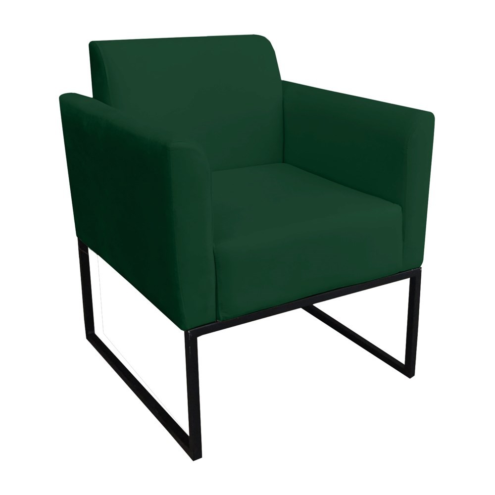 Poltrona Decorativa Base Industrial Preto Maressa S23 Suede Verde - Ibiza
