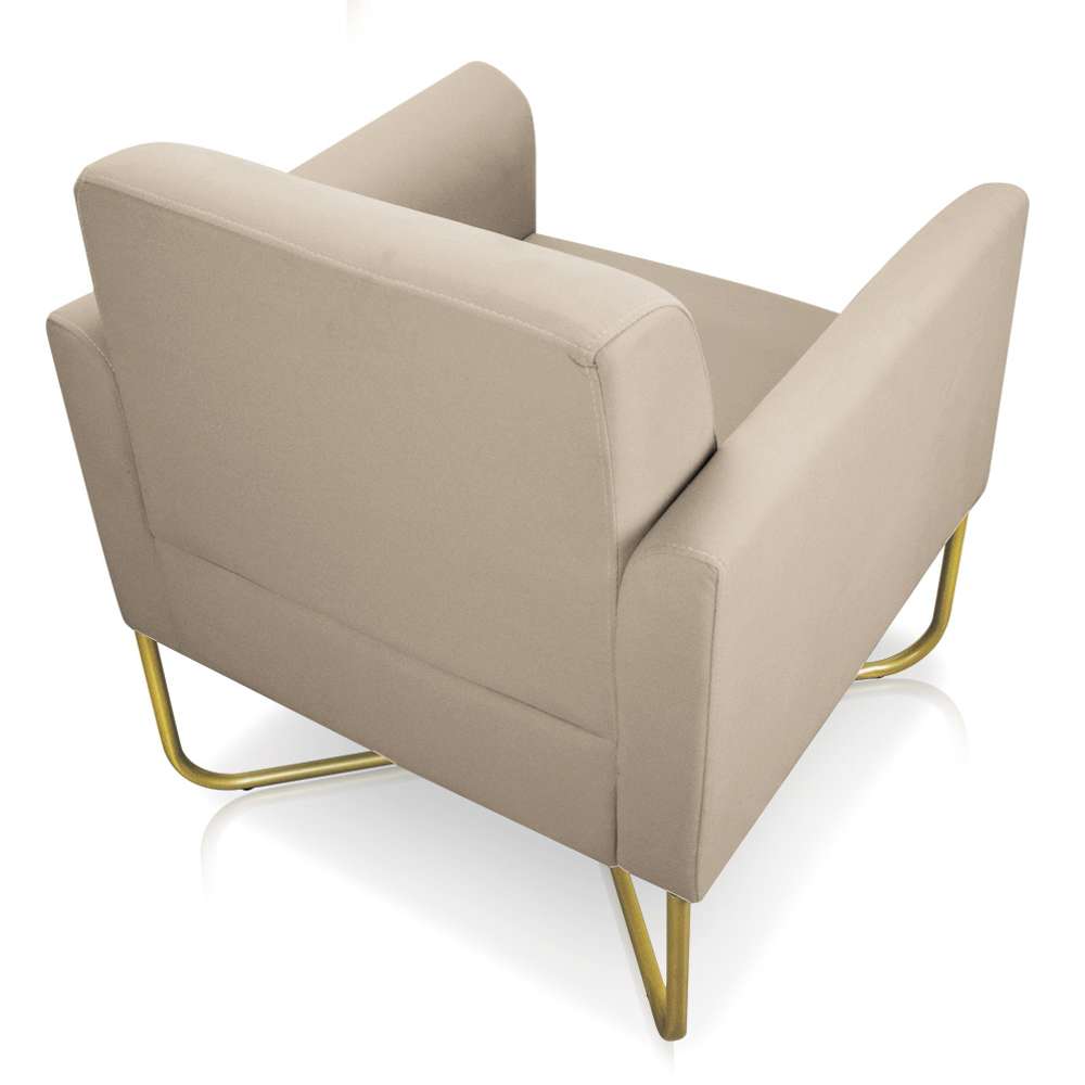 Poltrona Decorativa Base Industrial X Dourada Maressa S03 Suede Bege - Ibiza