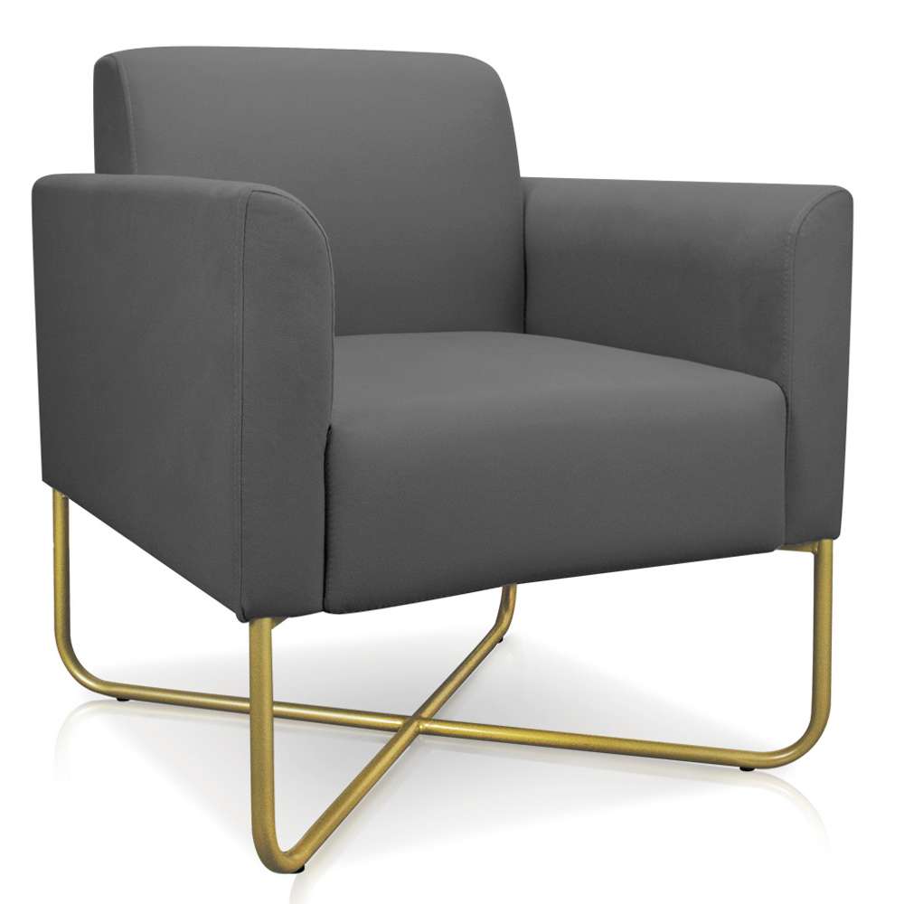 Poltrona Decorativa Base Industrial X Dourada Maressa S08 Suede Grafite - Ibiza