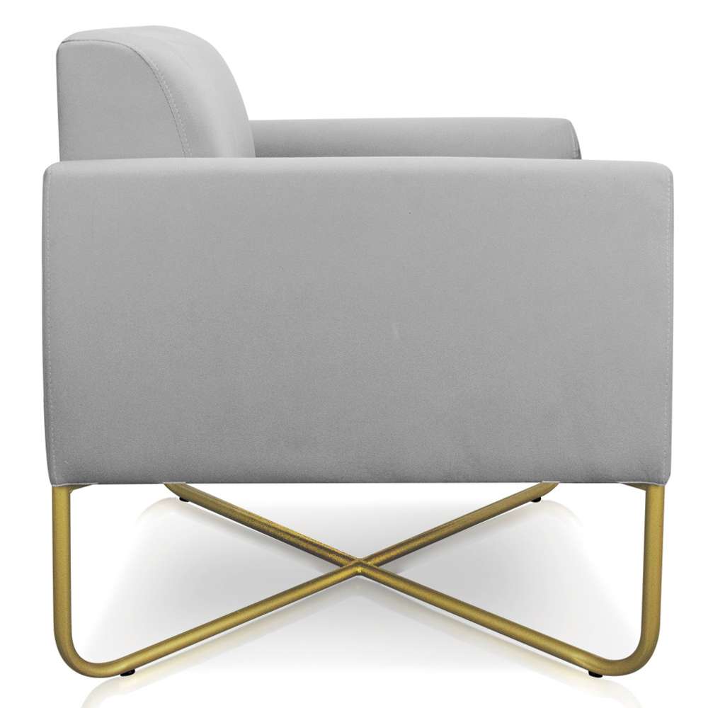 Poltrona Decorativa Base Industrial X Dourada Maressa S10 Suede Cinza - Ibiza