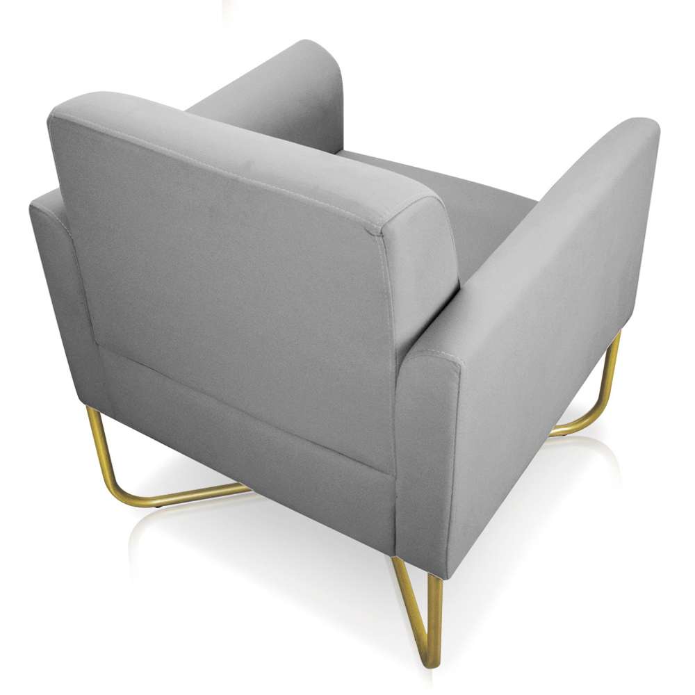 Poltrona Decorativa Base Industrial X Dourada Maressa S10 Suede Cinza - Ibiza