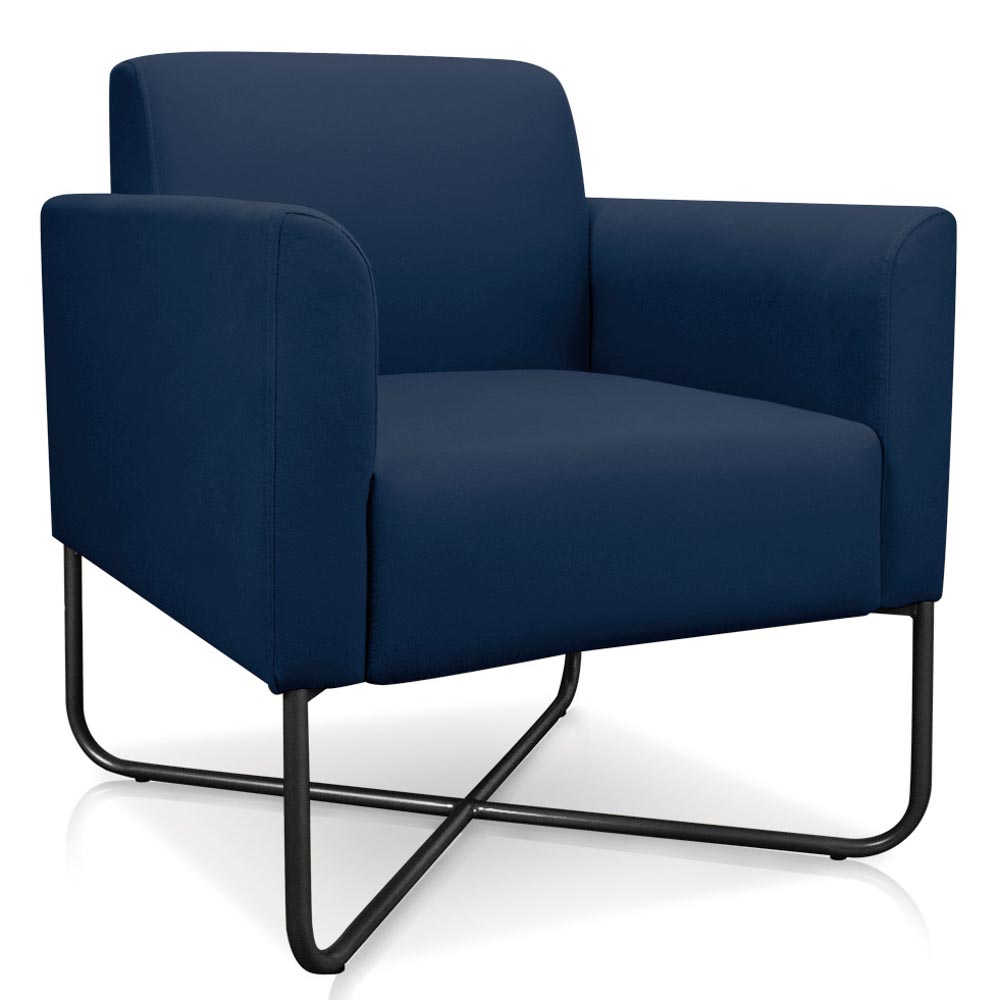 Poltrona Decorativa Base Industrial X Preta Maressa S01 Suede Azul Marinho - Ibiza