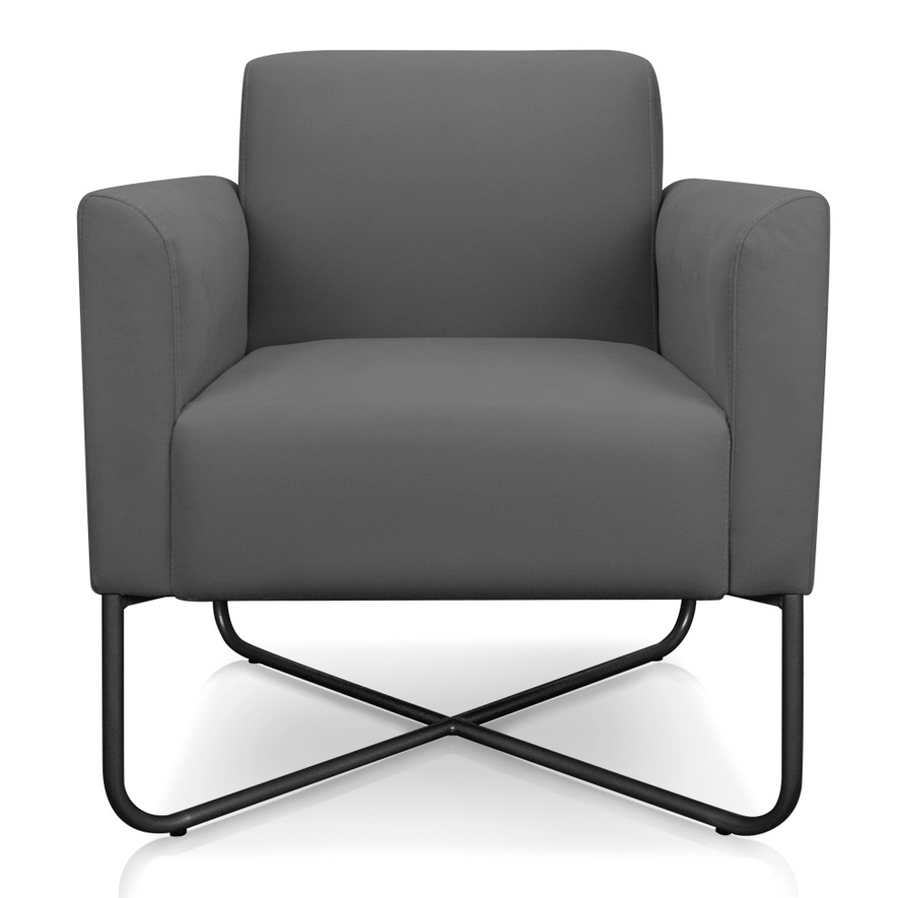 Poltrona Decorativa Base Industrial X Preta Maressa S08 Suede Grafite - Ibiza