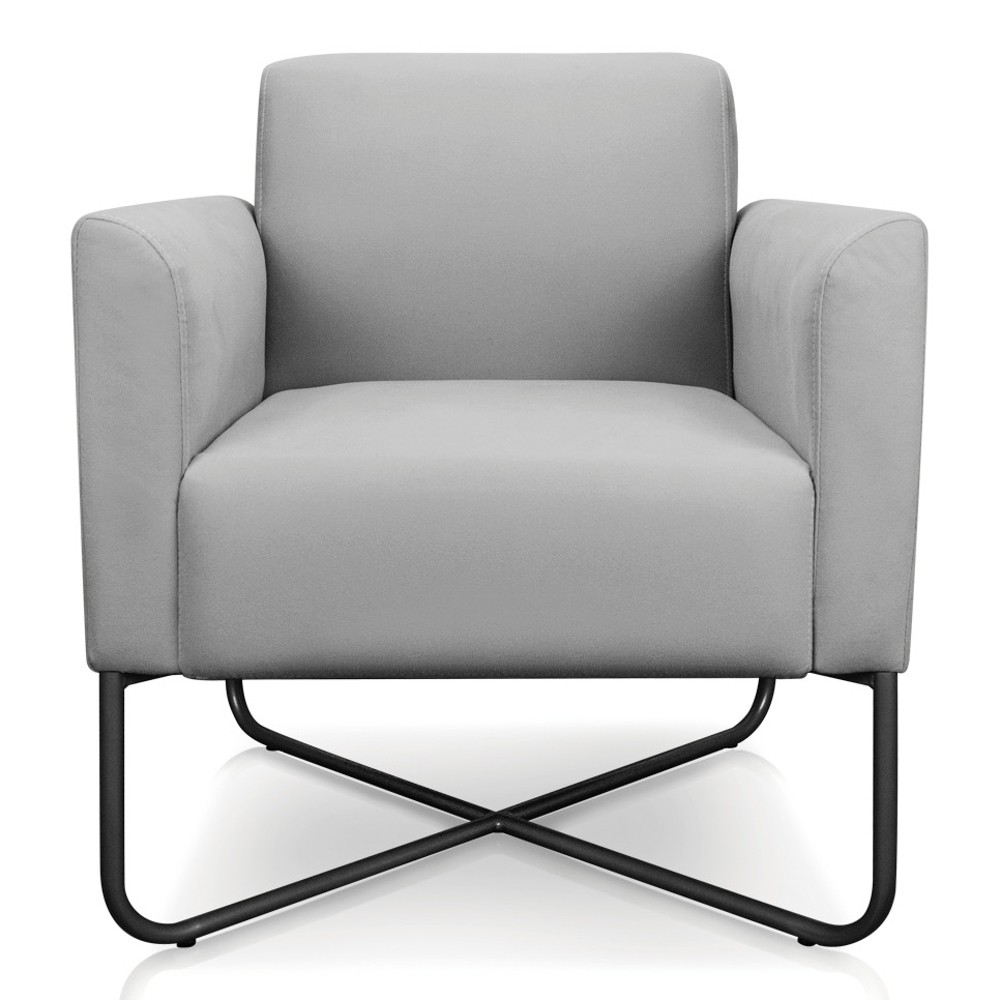 Poltrona Decorativa Base Industrial X Preta Maressa S10 Suede Cinza - Ibiza